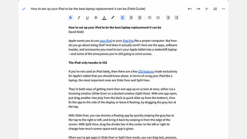 Some, but not all, of this article was written in Google Docs on an iPad.